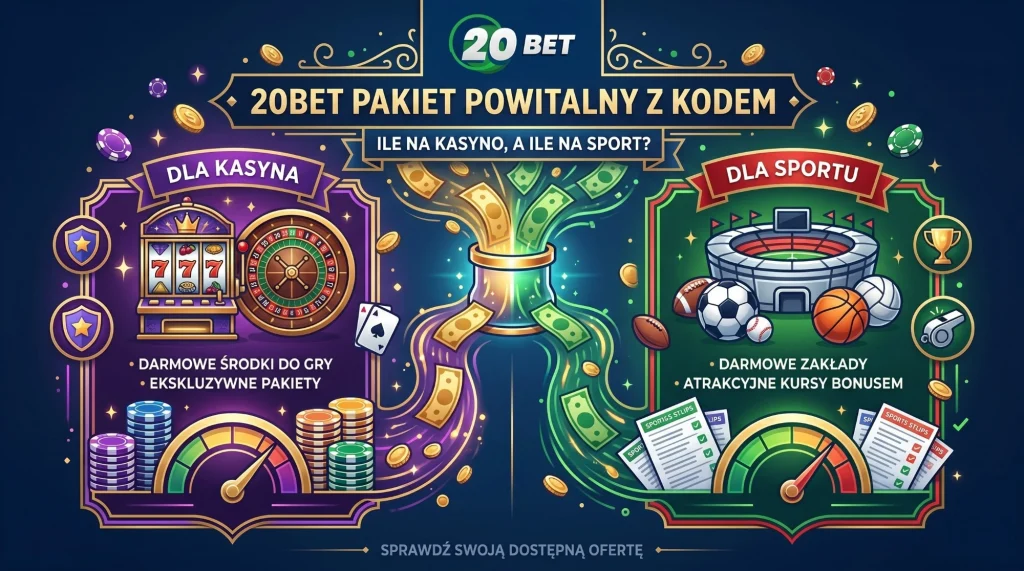 20BET bonus powitalny z kodem - ile na kasyno a ile na sport?