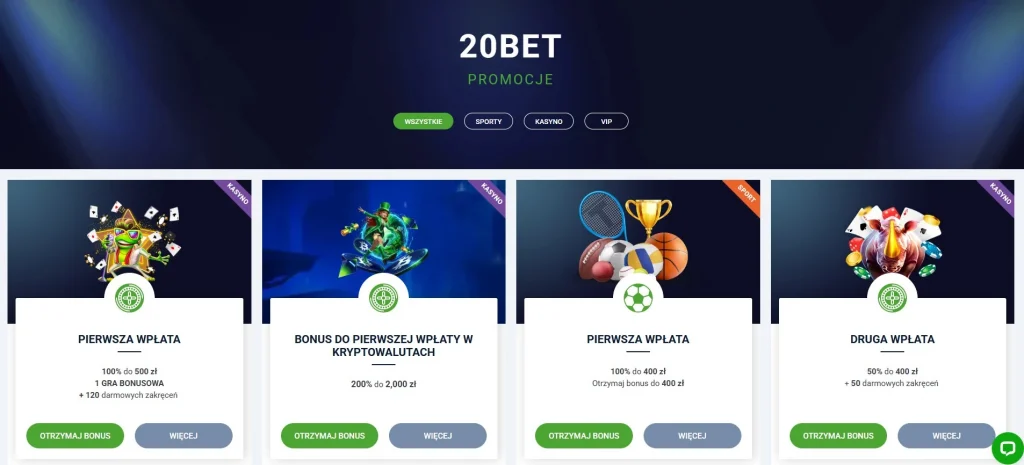 20Bet bonus powitalny — pakiet na kasyno i zakłady sportowe