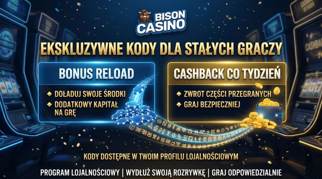 Bison Casino bonus reload i cashback - kody dla stałych graczy 