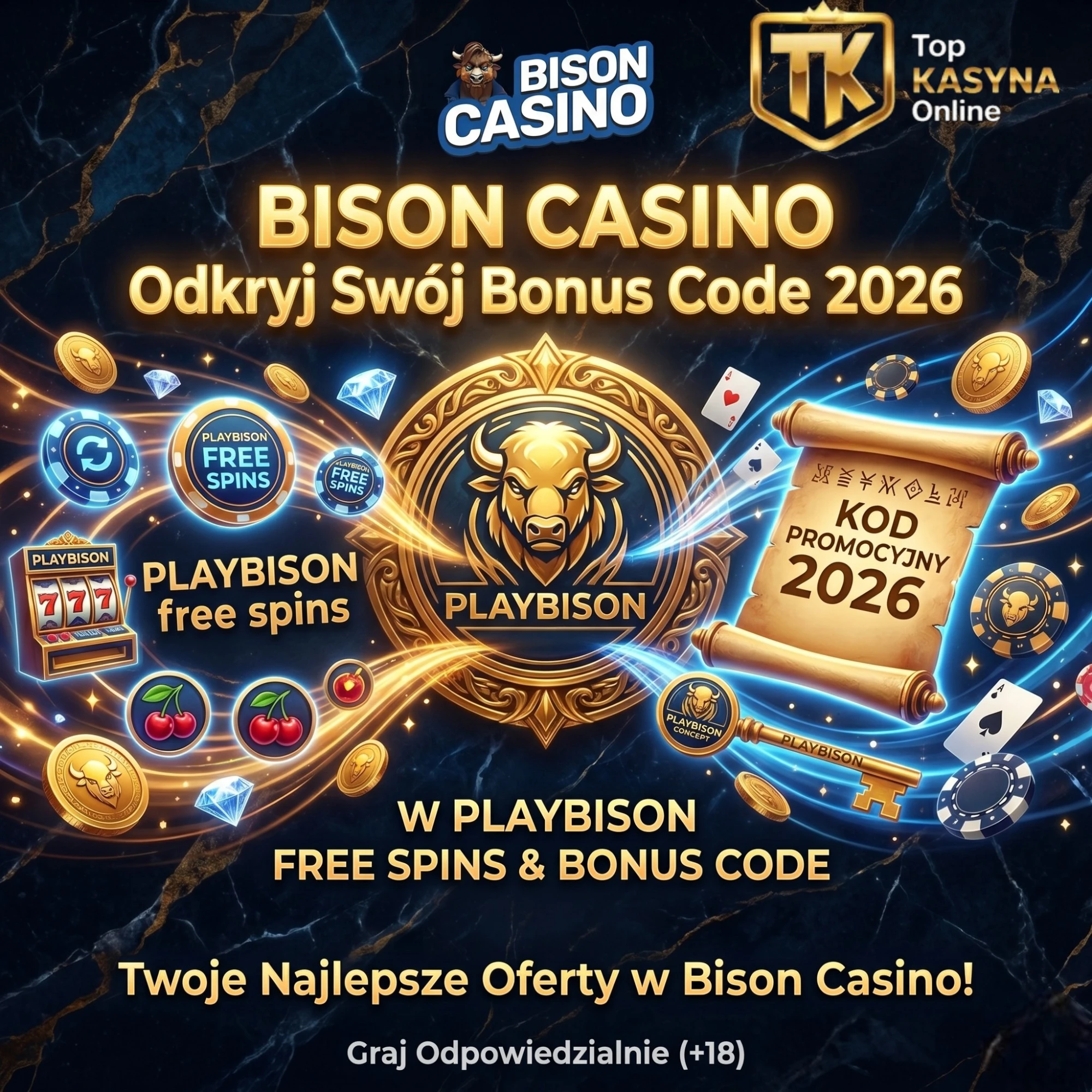 BISON CASINO kod promocyjny 2026 - PLAYBISON bonus code i free spins