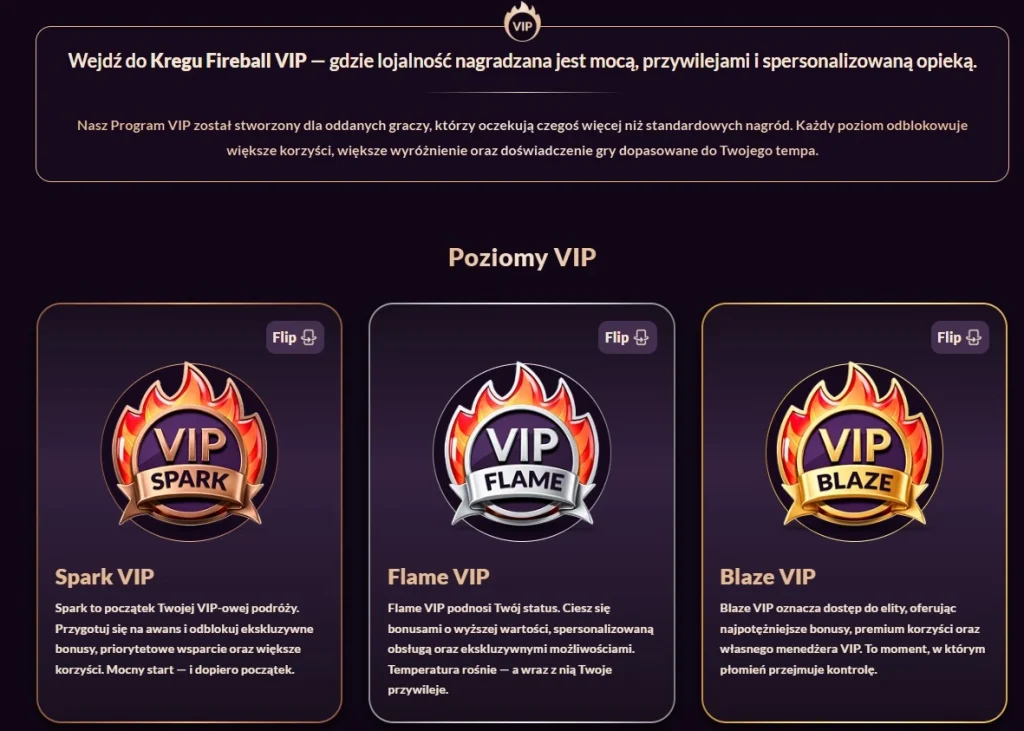 Fireball Casino program VIP — ekskluzywne bonusy