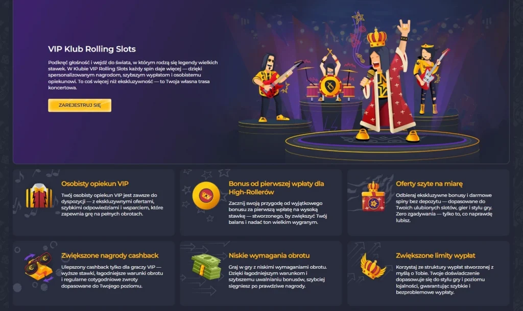 Rolling Slots program VIP — ekskluzywne bonusy