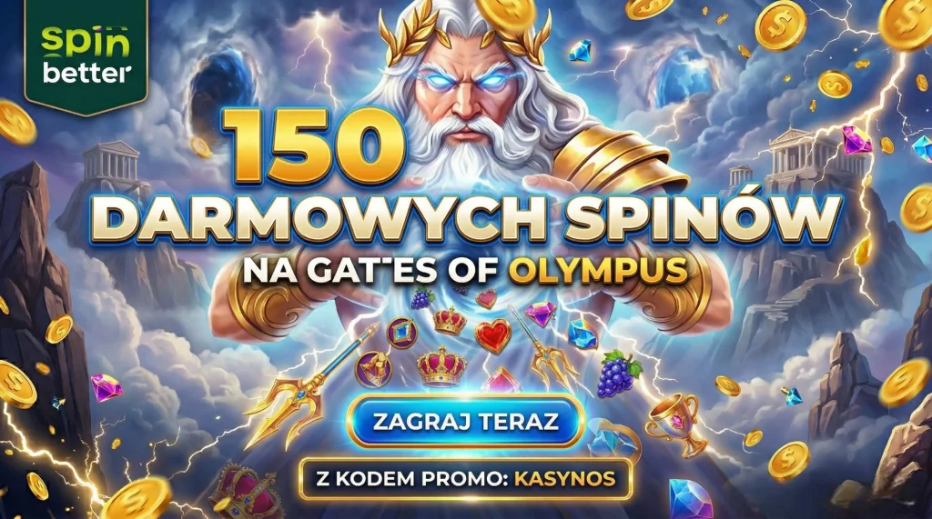 SpinBetter — 150 free spins na Gates of Olympus z kodem KASYNOS