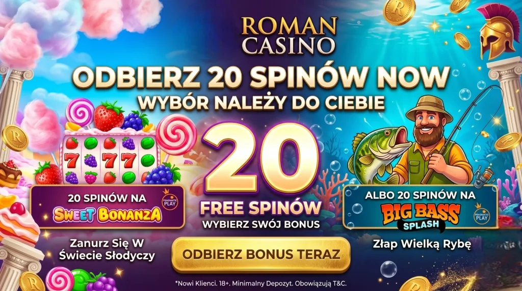 Roman Casino — 20 spinów na Sweet Bonanza lub Big Bass Splash