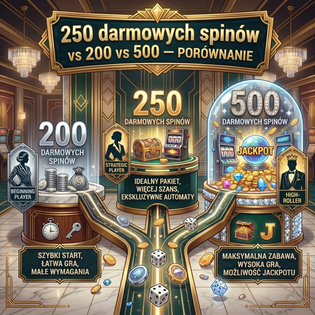 250 darmowych spinów vs 200 vs 500 — porównanie