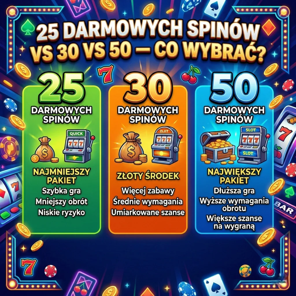 25 darmowych spinów vs 30 vs 50 — co wybrać?