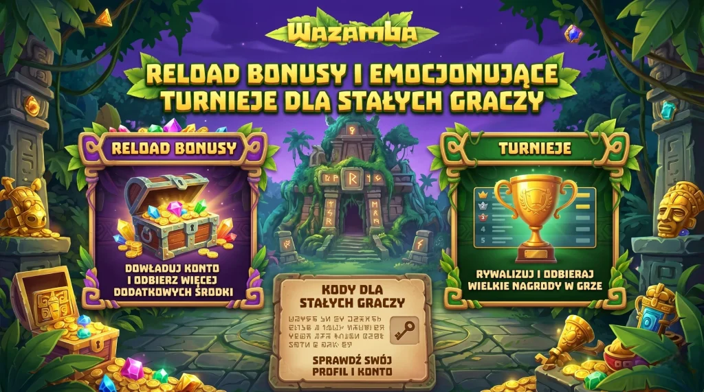 Wazamba bonus reload i turnieje - kody dla stałych graczy 🎰