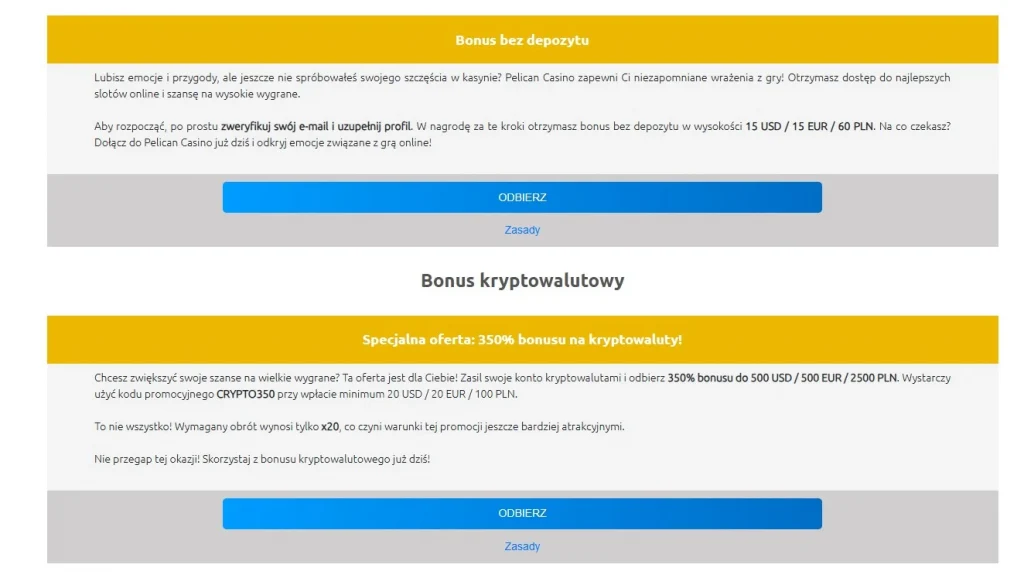 Pelican Casino bonus — jaki pakiet powitalny czeka na nowych?
