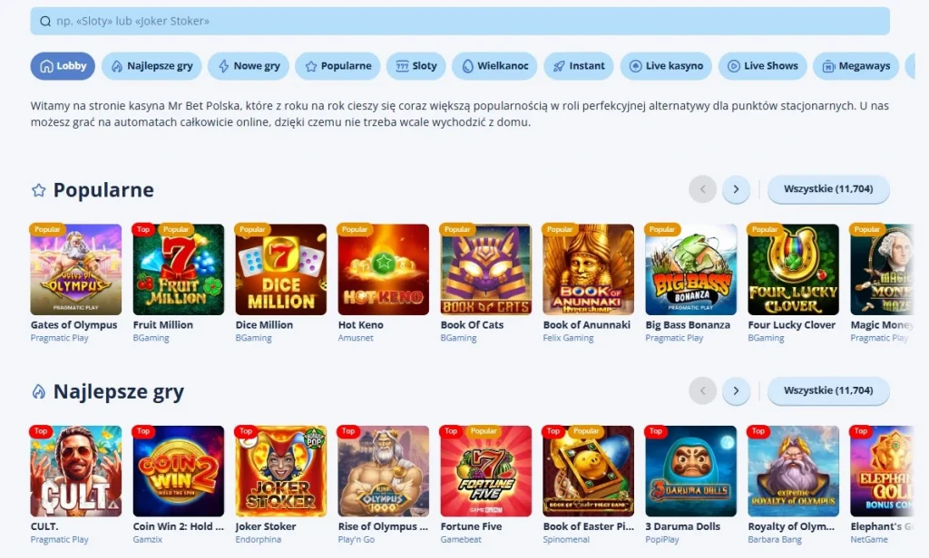 Mr Bet automaty i gry — co oferuje biblioteka kasyna?