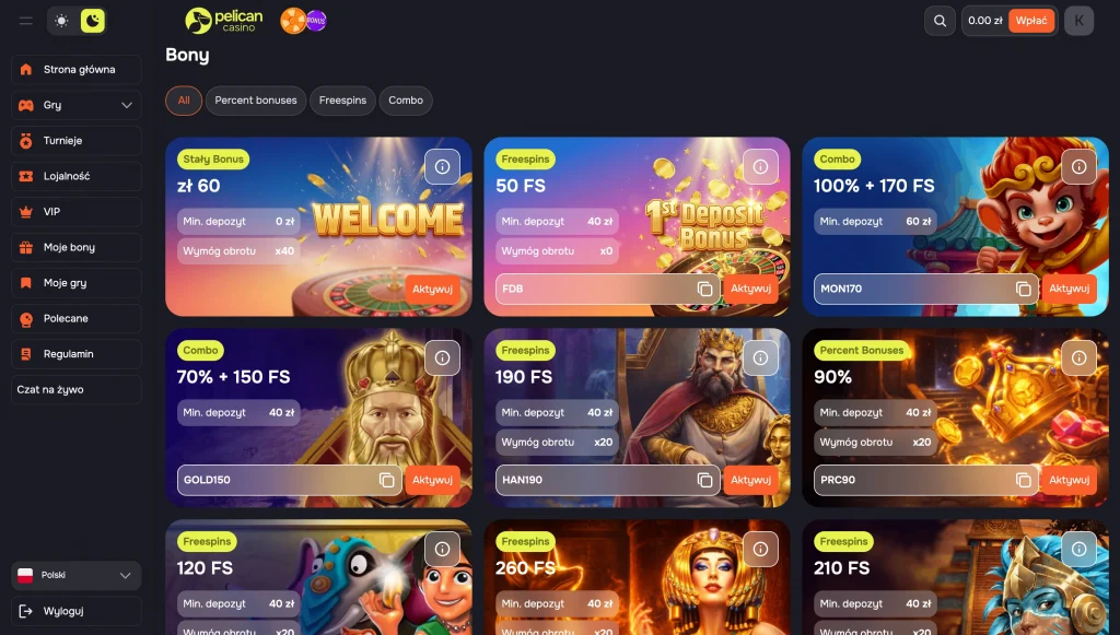 Pelican Casino kod promocyjny bez depozytu